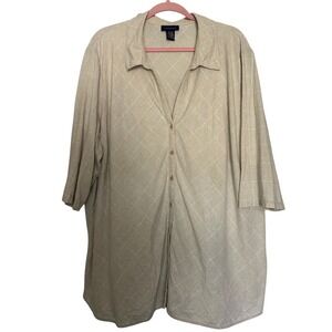 Venezia Women's Size 26/28 Linen Shirt Beige‎ With Gold Threads 3/4 Sleeve